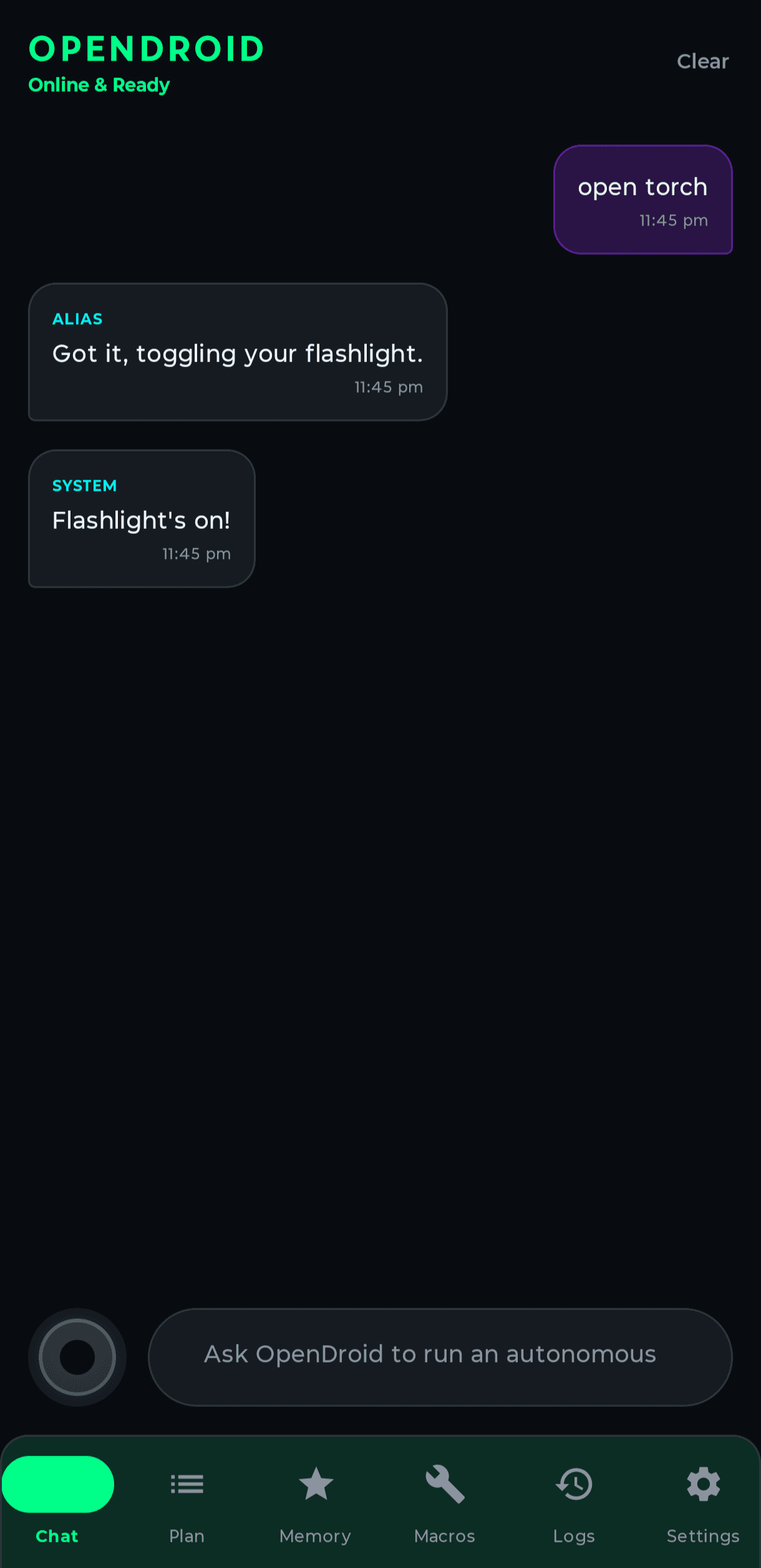 OpenDroid Chat Screen